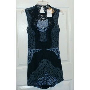 NWT ANGL blue lace open back romper Medium